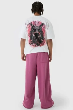 Shop boohooMAN Extreme Wide Leg Raw Edge Loopback Jogger mauve
