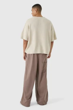 Cheap boohooMAN Extreme Wide Leg Raw Edge Loopback Jogger mocha