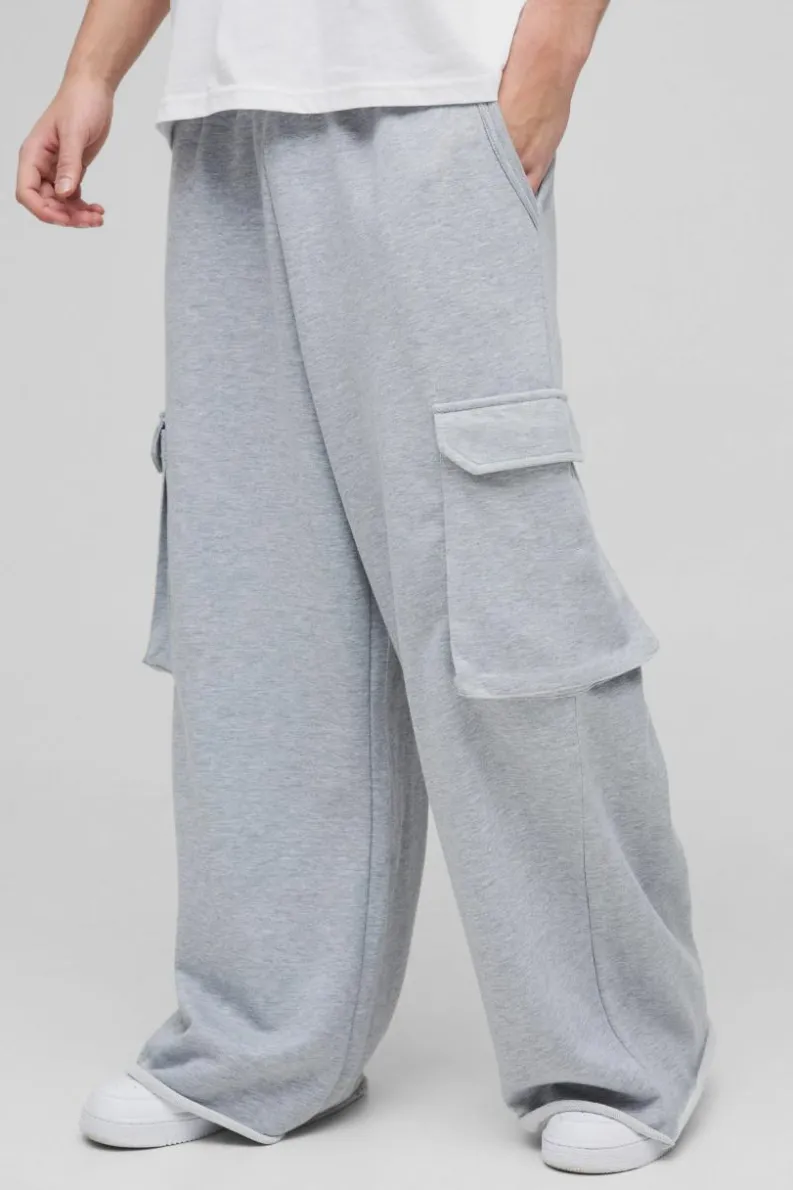 Flash Sale boohooMAN Extreme Wide Leg Raw Edge Loopback Cargo Jogger grey marl