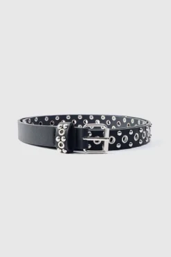 Discount boohooMAN Eyelet Belt in black