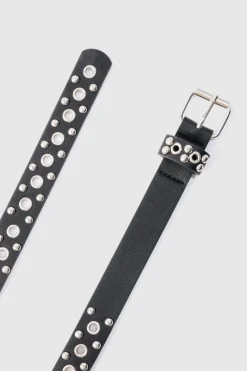 Discount boohooMAN Eyelet Belt in black