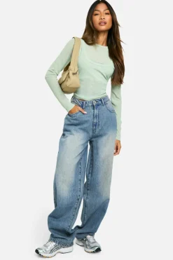 Store boohoo Faded Wide Leg Jeans vintage blue