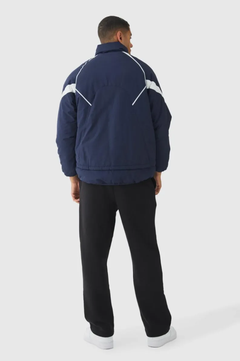 Clearance boohooMAN Faux Layer Funnel Neck Parka In navy