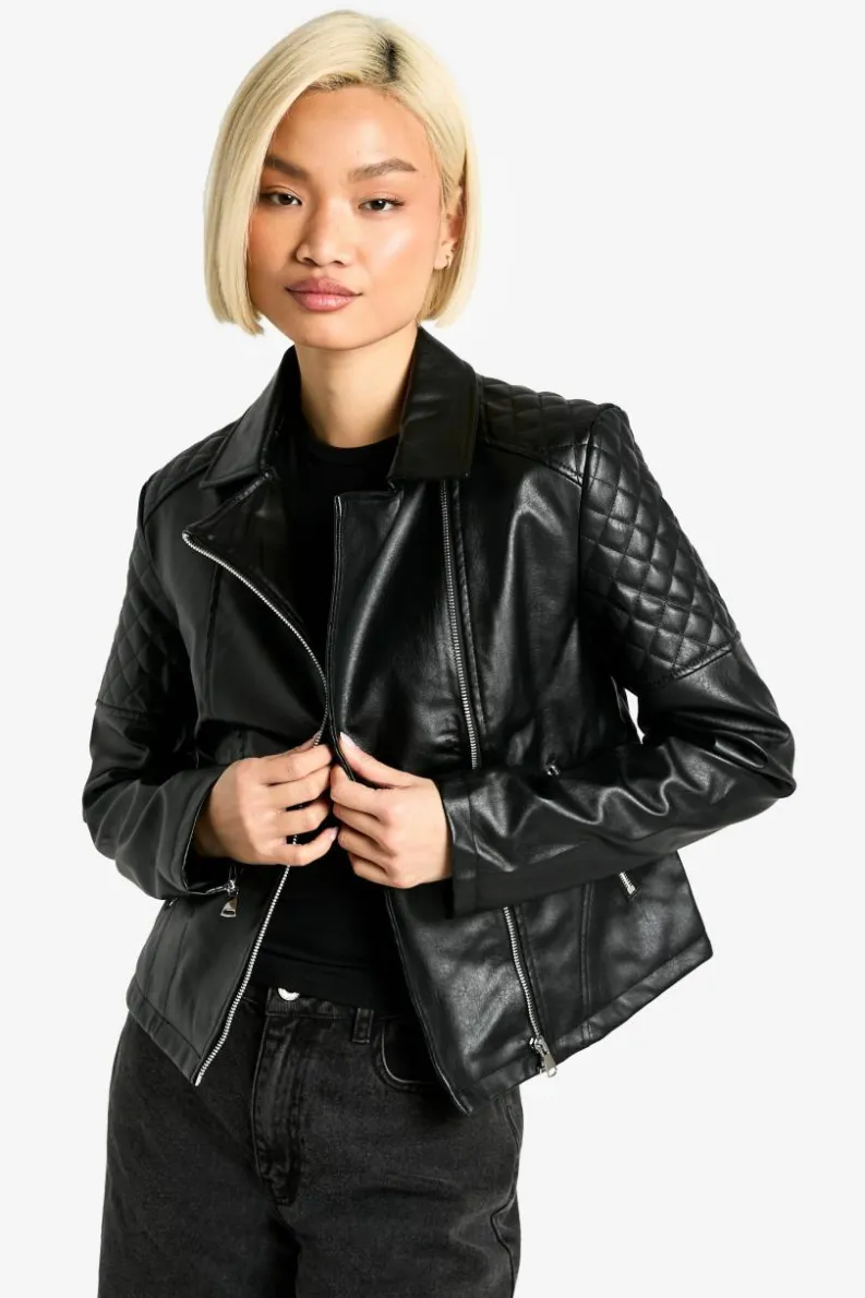 Best Sale boohoo Faux Leather Biker Jacket black