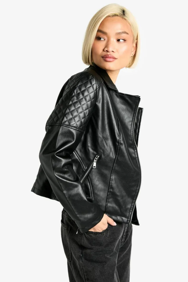 Best Sale boohoo Faux Leather Biker Jacket black