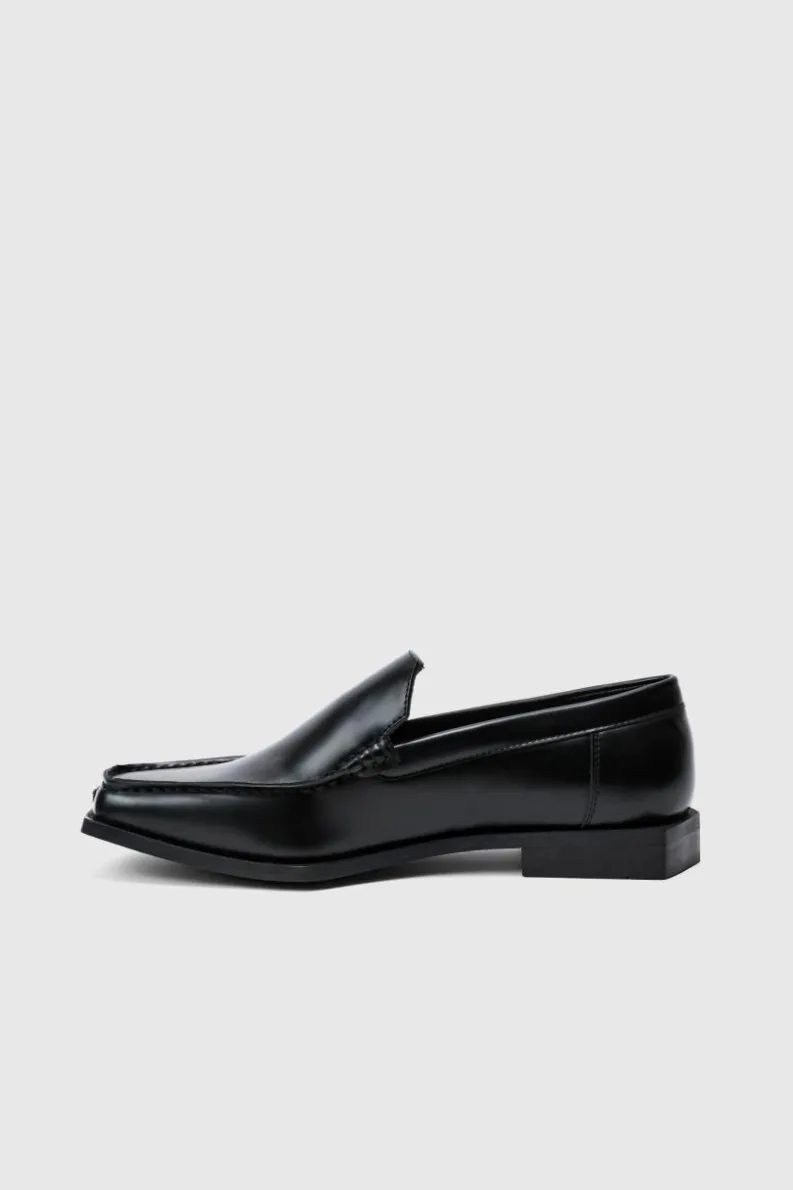 Hot boohooMAN Faux Leather Square Toe Loafer In black