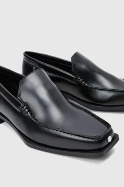 Hot boohooMAN Faux Leather Square Toe Loafer In black