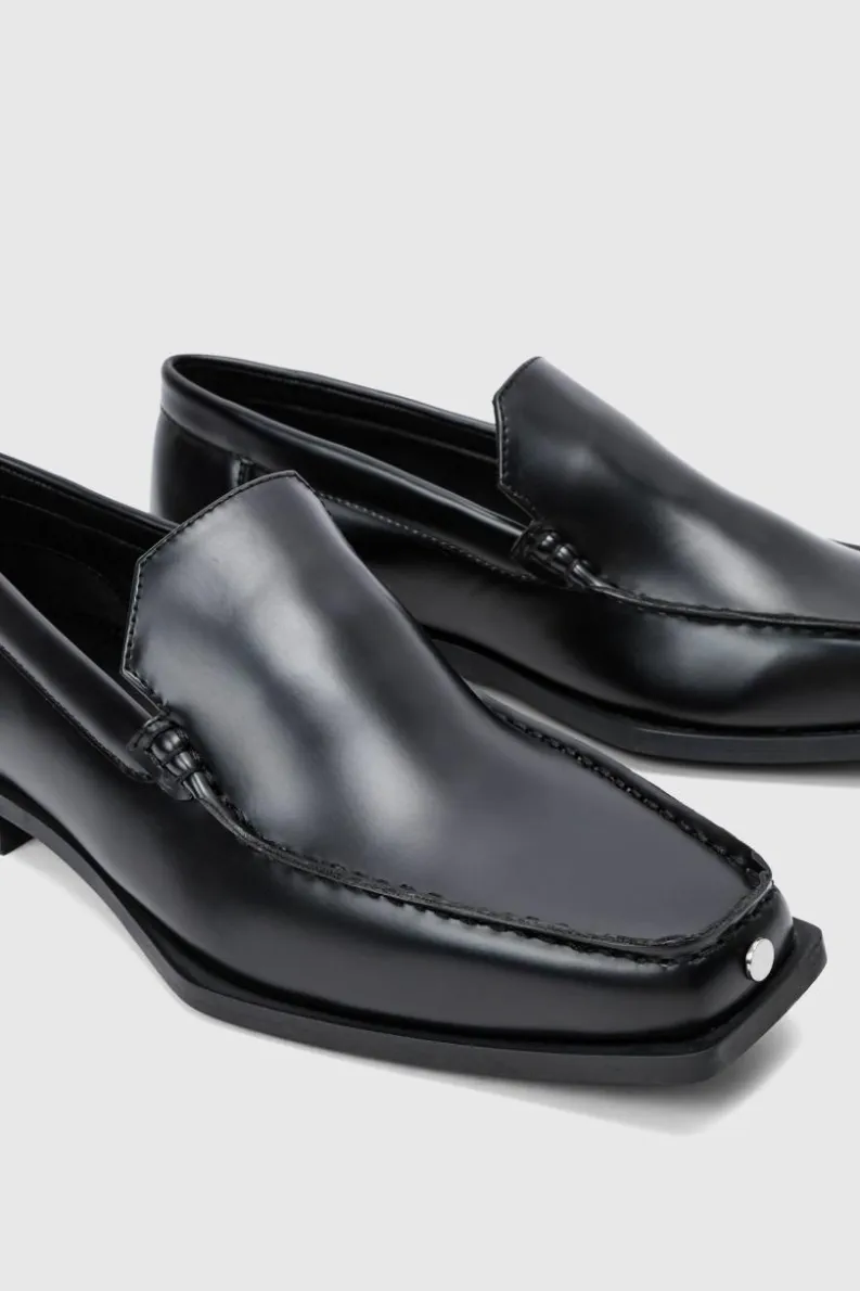 Hot boohooMAN Faux Leather Square Toe Loafer In black