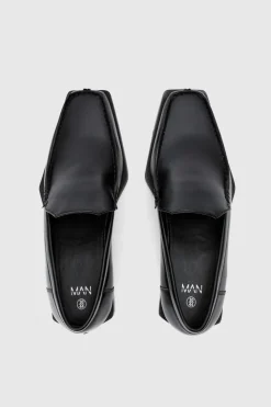 Hot boohooMAN Faux Leather Square Toe Loafer In black