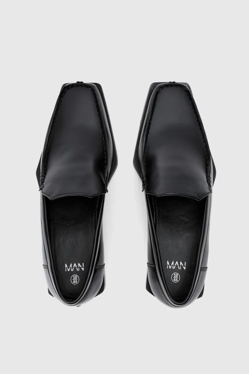 Hot boohooMAN Faux Leather Square Toe Loafer In black