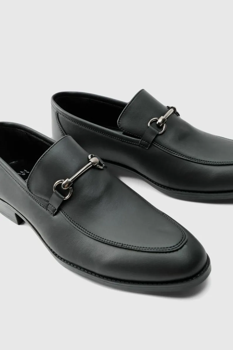Best Sale boohooMAN Faux Leather Suede snaffle loafer black