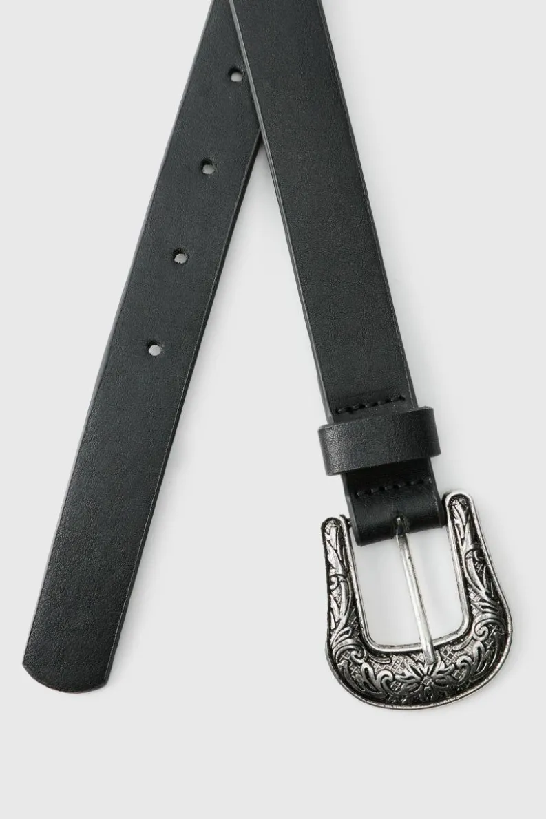 Outlet boohooMAN Faux Leather Textured Belt With Western Buckle black