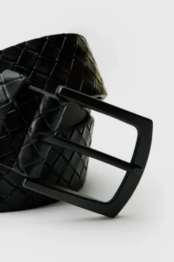 Shop boohooMAN Faux Leather Woven Belt In black