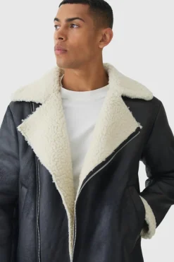 Best boohooMAN Faux Suede Borg Collar Aviator Jacket In black