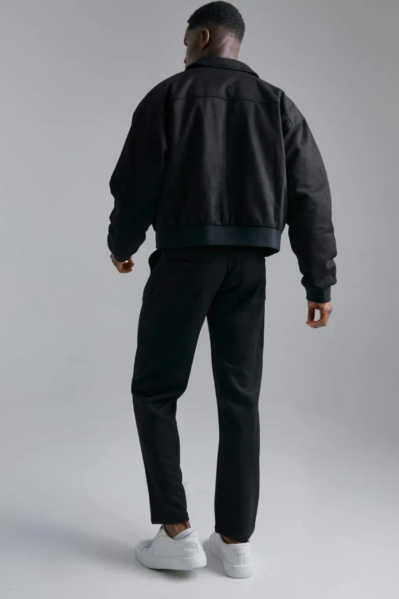 Fashion boohooMAN Faux Suede Boxy Collared Bomber Jacket black