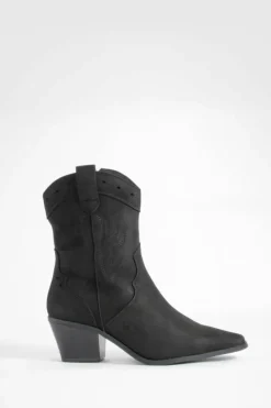 Shop boohoo Faux Suede Cut Out Detail Western Cowboy Boots black