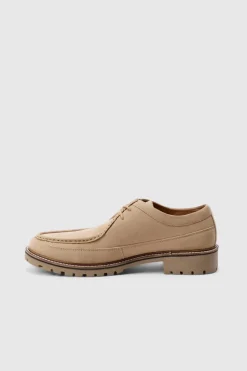 Online boohooMAN Faux Suede Derby Shoes In beige