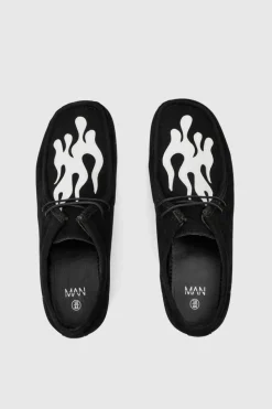 Clearance boohooMAN Faux Suede Flame Apron Front Shoes In black