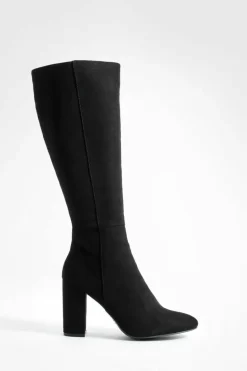 Clearance boohoo Faux Suede Knee High Heeled Boots black
