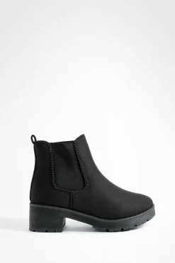 Store boohoo Faux Suede Ribbed Detail Chunky Chelsea Boots black