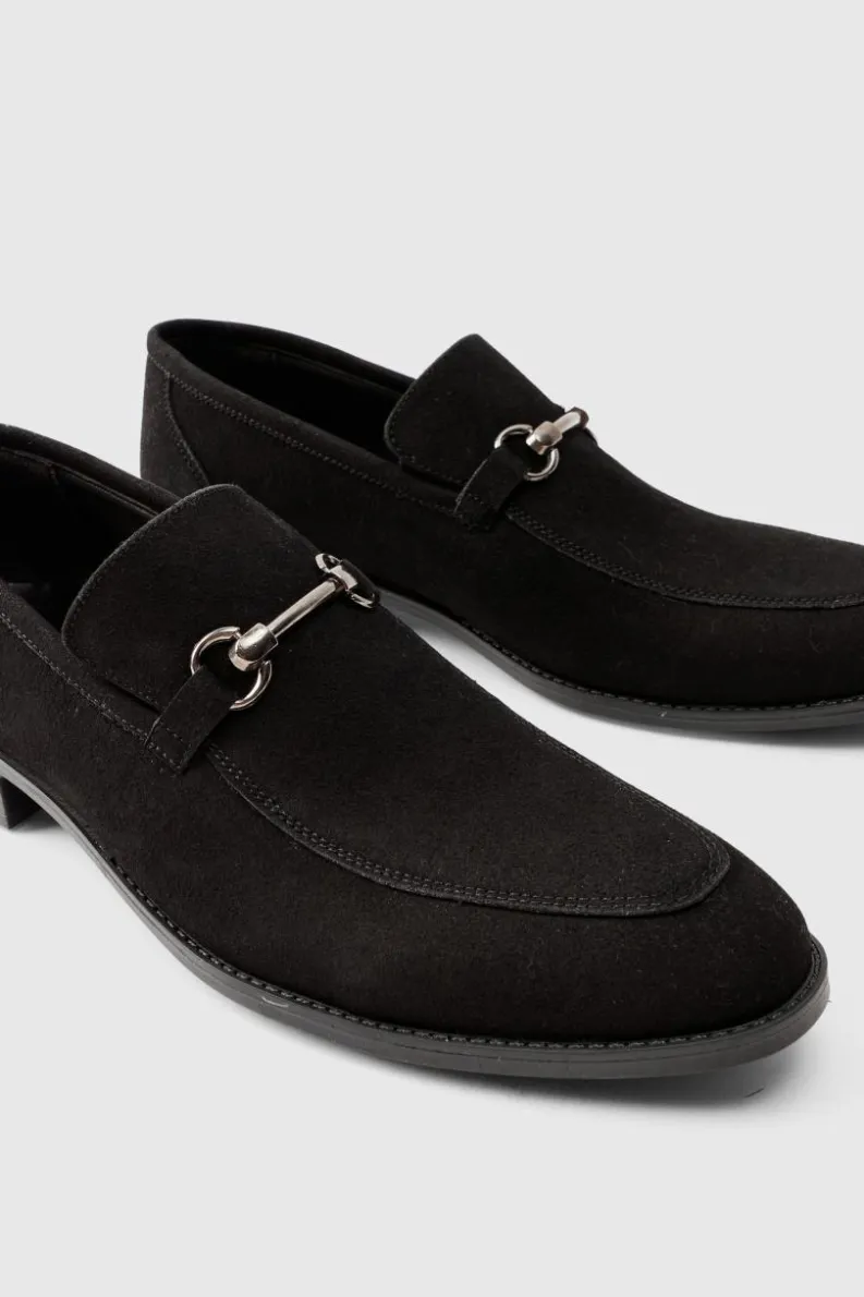 Hot boohooMAN Faux Suede Snaffle Loafer black