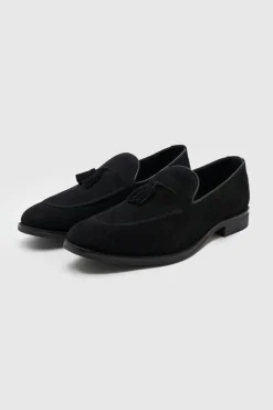 Store boohooMAN Faux Suede Tassel Loafer black