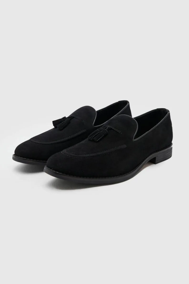 Store boohooMAN Faux Suede Tassel Loafer black