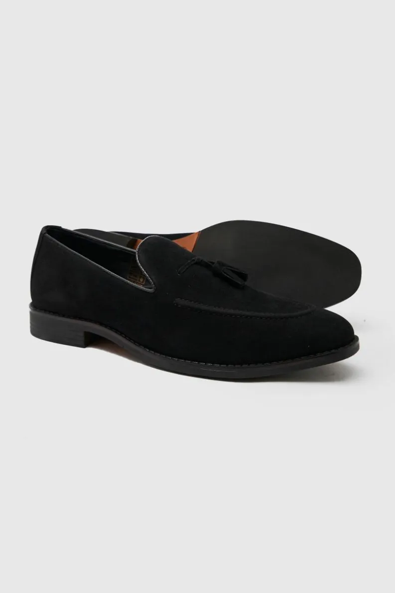 Store boohooMAN Faux Suede Tassel Loafer black