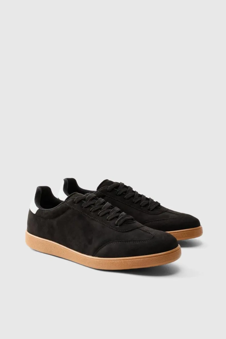 Cheap boohooMAN Faux Suede Trainer In black