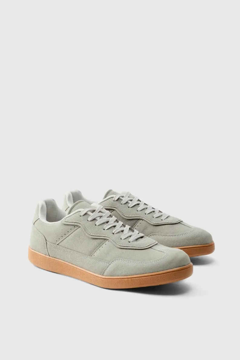 Flash Sale boohooMAN Faux Suede Trainer In with white detail grey