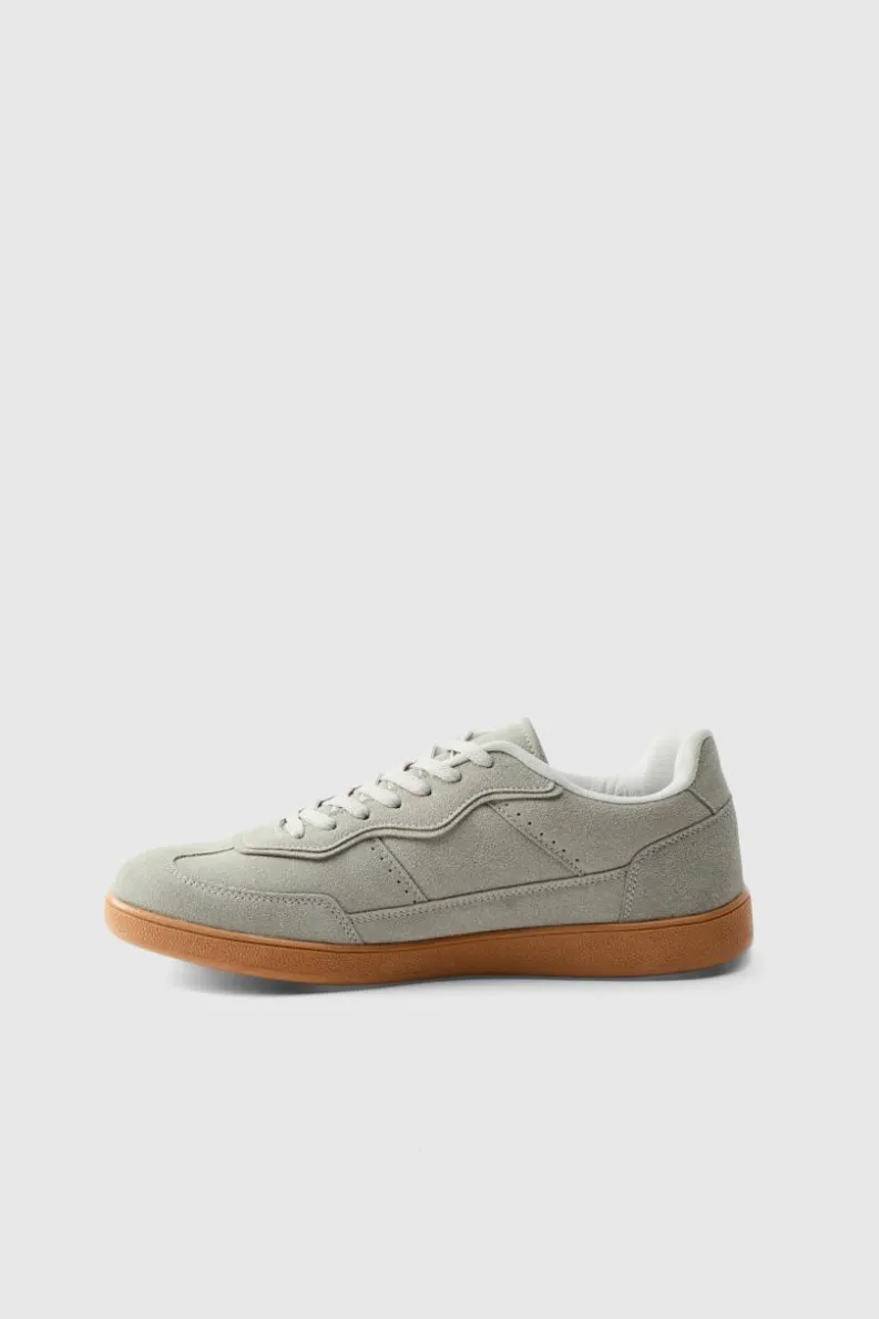 Flash Sale boohooMAN Faux Suede Trainer In with white detail grey