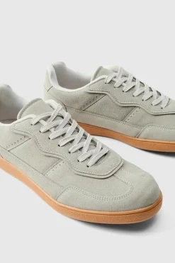 Flash Sale boohooMAN Faux Suede Trainer In with white detail grey