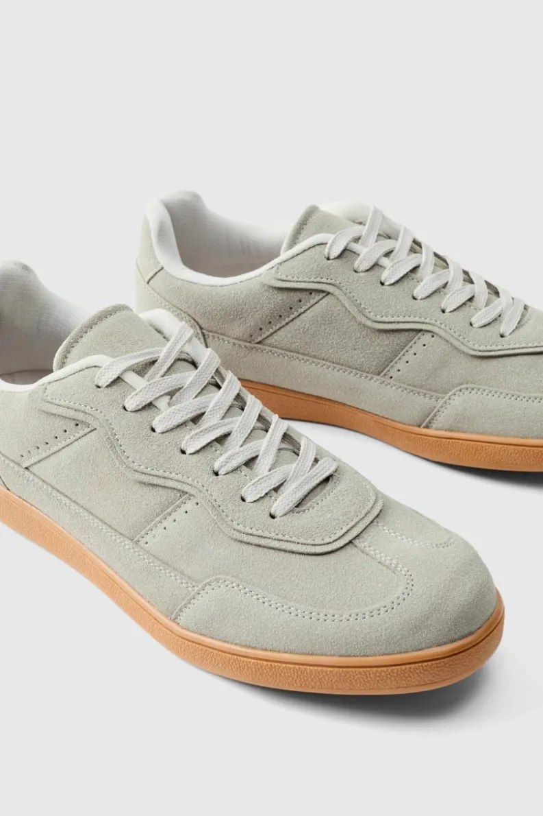 Flash Sale boohooMAN Faux Suede Trainer In with white detail grey