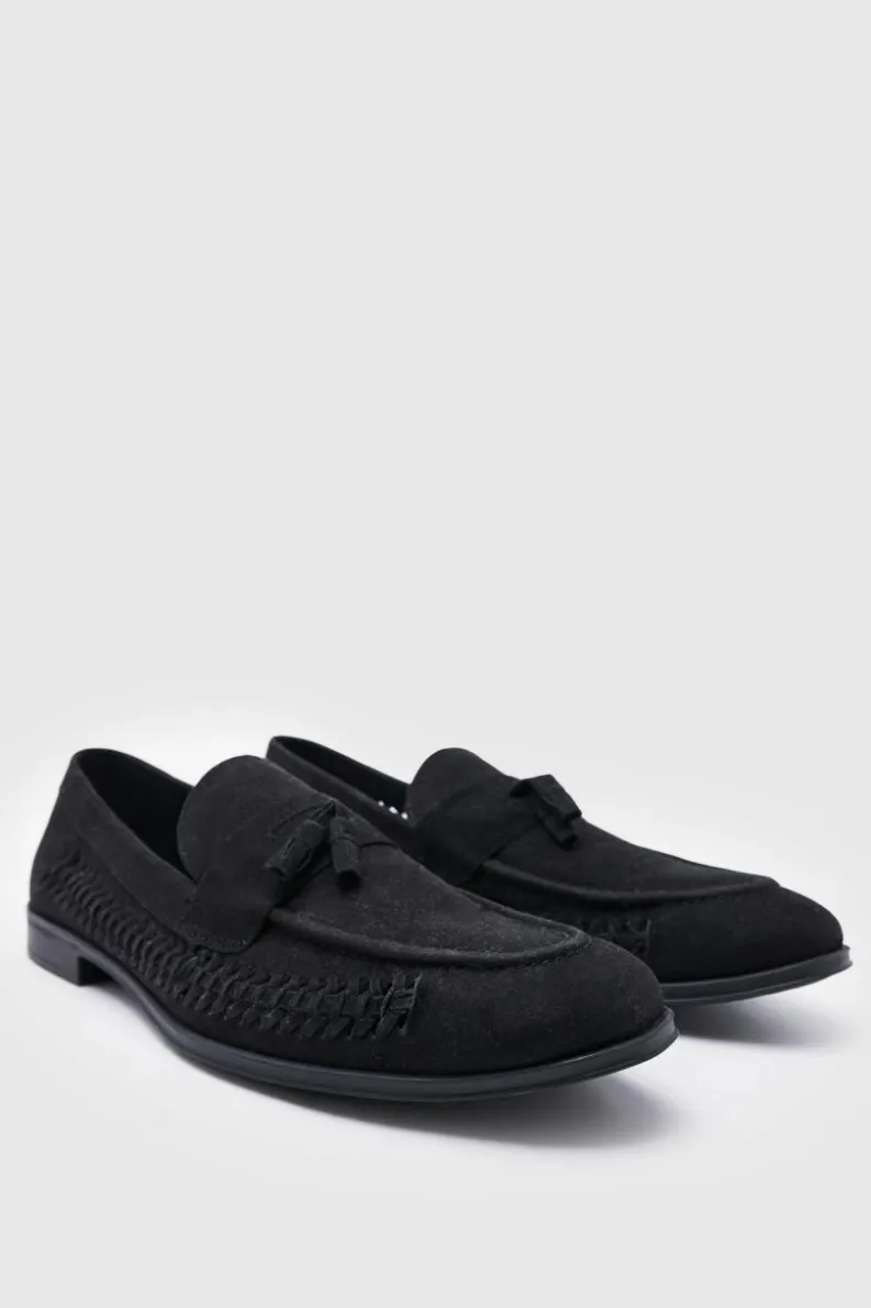 Hot boohooMAN Faux Suede Weave Loafer black