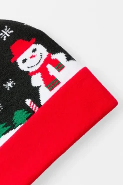 Hot boohooMAN Festive Graphic Beanie in black