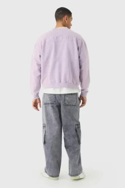 Clearance boohooMAN Fixed Waist Acid Washed Baggy Cargo Trouser charcoal