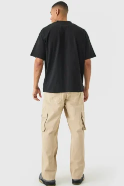 Cheap boohooMAN Fixed Waist Cargo Zip Trouser With Woven Tab stone