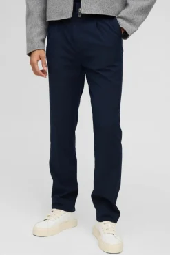 Flash Sale boohooMAN Fixed Waist Pleat Front Straight Tailored Trousers navy