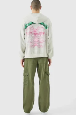 Clearance boohooMAN Fixed Waist Relaxed Cargo Trousers With Woven Tab khaki