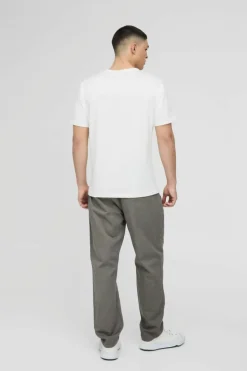 Sale boohooMAN Fixed Waist Relaxed Cropped Pleated Chino Trousers taupe
