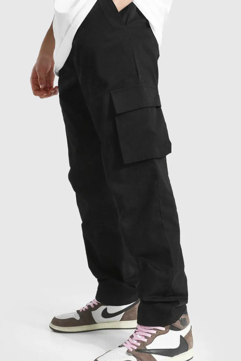 Cheap boohooMAN Fixed Waist Relaxed Fit Cargo Trouser black