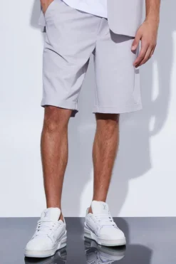 Best Sale boohooMAN Fixed Waist Relaxed Suit Shorts light grey