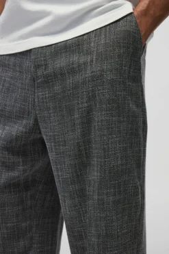 Online boohooMAN Fixed Waist Relaxed Texture Tailored Trouser charcoal