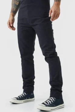 Shop boohooMAN Fixed Waist Skinny Chino Trouser black