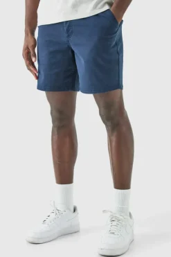 Discount boohooMAN Fixed Waist Skinny Fit Chino Shorts navy