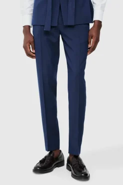 Hot boohooMAN Fixed Waist Slim Pintuck Tailored Trousers navy