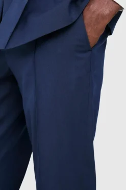 Hot boohooMAN Fixed Waist Slim Pintuck Tailored Trousers navy