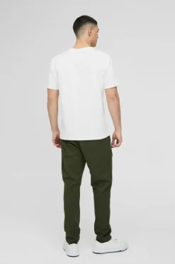 Sale boohooMAN Fixed Waist Straight Chino Trousers dark green