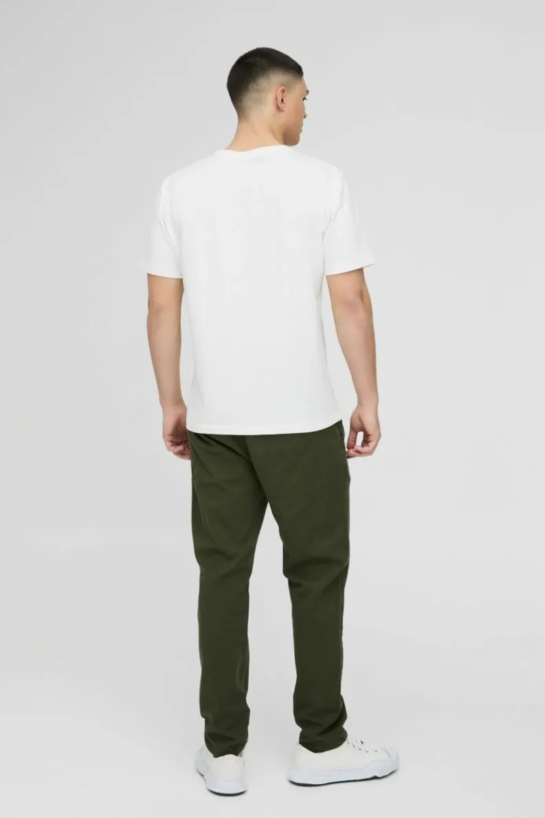 Sale boohooMAN Fixed Waist Straight Chino Trousers dark green