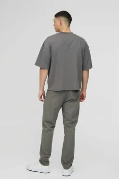Online boohooMAN Fixed Waist Straight Chino Trousers grey